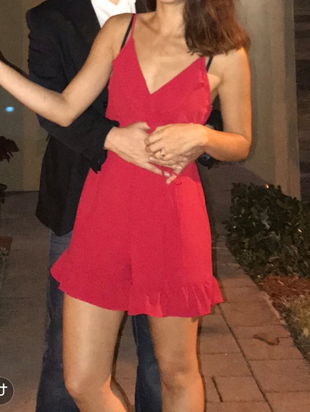 Monteau Red V-Neck Ruffle-Hem Mini Dress